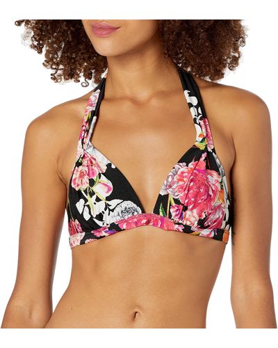 Rachel Roy Ombre Floral Printed Halter Bikini Top - Black