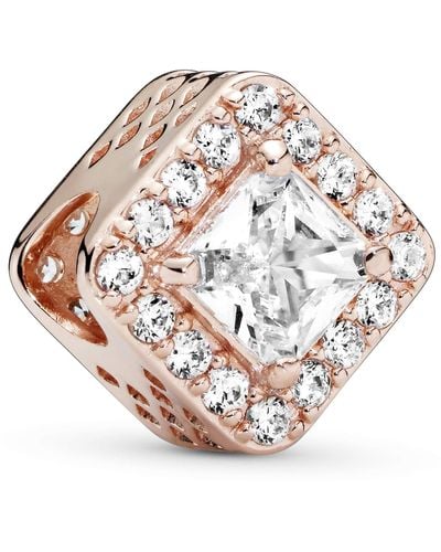 PANDORA Quadratischer funkelnder Strahlenkranz Charm mit Cubic Zirkonia in 14 Karat rosévergoldeter Metalllegierung Timeless Collection - Pink