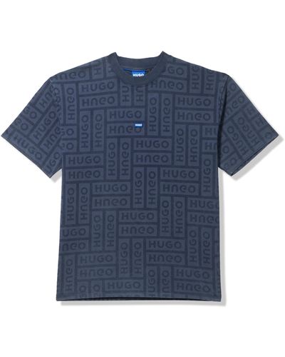 HUGO Allover Logo Cotton T-shirt - Blue