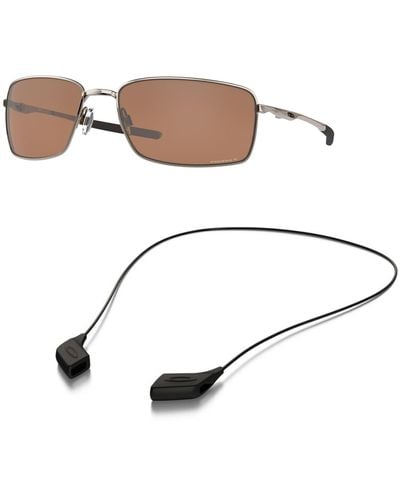 Oakley Oo4075 Sunglasses Bundle: Oo 4075 407514 Square Wire Tungsten Prizm Tun And Large Black Leash Accessory Kit - White