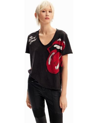Desigual T-shirt da donna con strass The Rolling Stones - Rosso