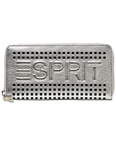 Esprit Leder-Portemonnaie mit Logo und Reißverschluss - Weiß