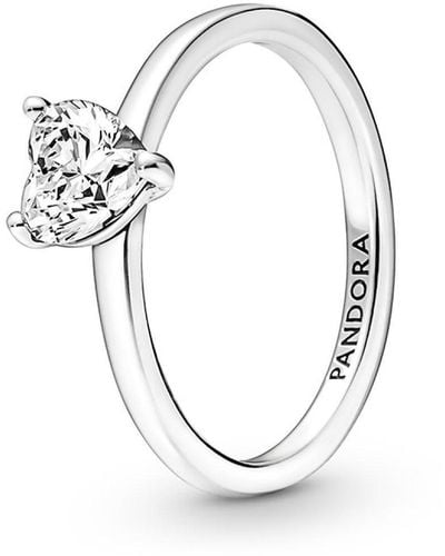 PANDORA Timeless Funkelndes Herz Solitär-Ring aus 952 Sterling Silber mit klaren Cubic Zirkonia Steinchen 191165C01-52 - Mettallic