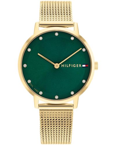 Tommy Hilfiger Analogue Quartz Watch For Women With Gold Colored Stainless Steel Mesh Bracelet - 1782668 - Green