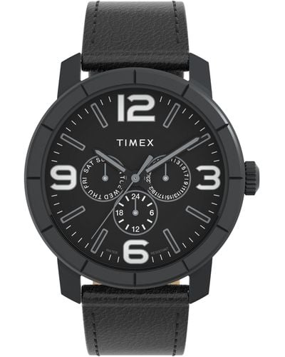 Timex Analog Quarz Uhr mit Leder Armband TW2W719009J - Schwarz