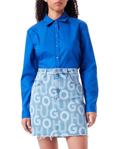 HUGO Garla Regular-Fit Minirock aus blauem Denim mit Logo-Print Blau M