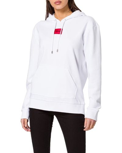 HUGO Cotton Hooded Sweatshirt With Logo Label - Natural