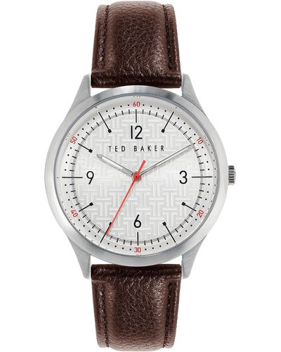 Ted Baker Hatt 40 Mm Leather Strap Watch Bkpmhs112 - Grey