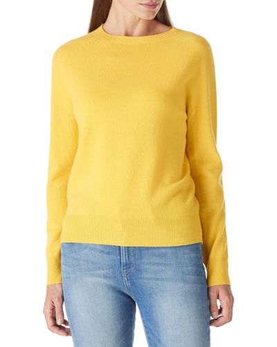 HIKARO 100% Merino Wool Sweater Seamless Cowl Neck Long Sleeve Pullover - Gelb