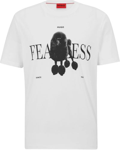 HUGO Cotton-jersey T-shirt With Dog Print And Slogan - White