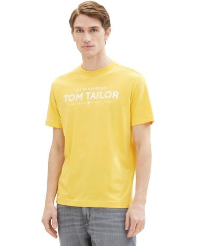 Tom Tailor Basic Crewneck T-Shrt mit Logo-Print aus Baumwolle - Gelb