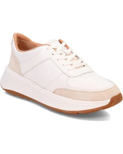 Fitflop F-mode Leather/suede Flatform Trainers - White