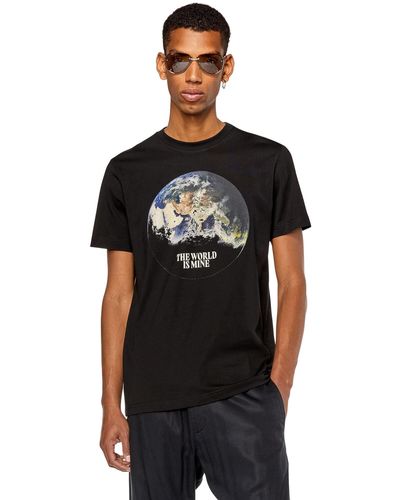 DIESEL T-Shirt mit Globus-Digital-Print - Schwarz