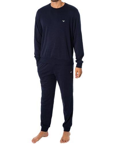 Emporio Armani Interlock With Sweatshirt And Cuffed Pants Pajama Set - Blau