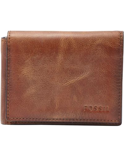 Fossil Derrick Leather Rfid-blocking Execufold Trifold Wallet - Brown