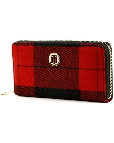 Tommy Hilfiger Honey Large Zip Around Wallet Corporate Melton Check - Rood