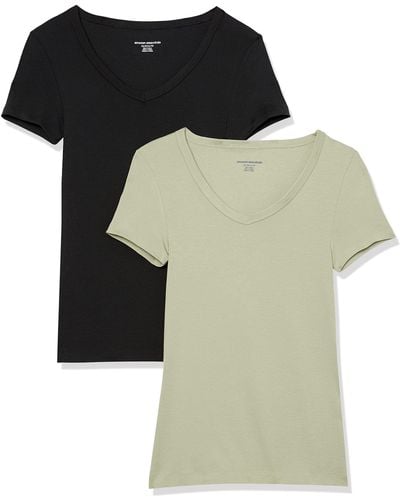 Amazon Essentials T-Shirt Col en v à ches Courtes Coupe Ajustée - Multicolore
