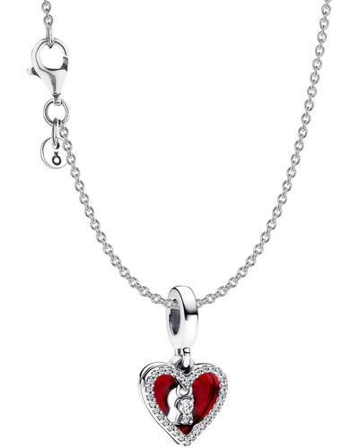 PANDORA Kette Silber Rotes Herz mit Doppeltem Schlüsselloch Set 68102 - Weiß