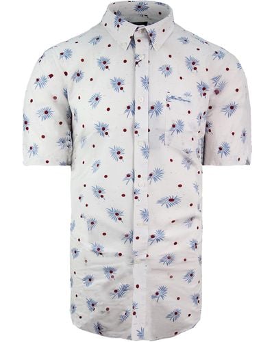 Ben Sherman Oxford Printed Top Short Sleeve White S Cotton Shirt 0062921 003 - Blue