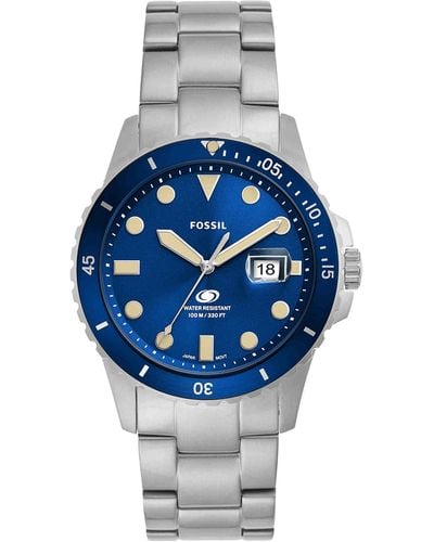 Fossil Blue Quartz Stainless Steel And Silicone Three-hand Watch