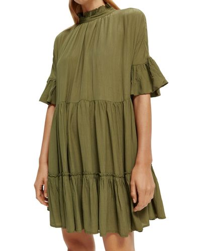 Scotch & Soda Short Dress With Ruffle Sleeve Detail Casual - Green