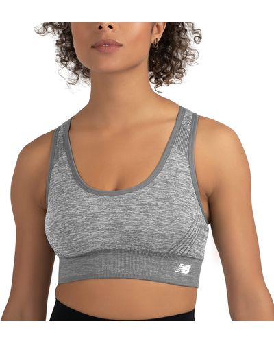 New Balance Seamless Mid Impact Heather Keyhole Sport Bra With Removable Pads - Grey