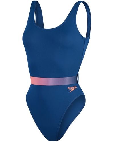 Speedo Badeanzug mit tiefem U-Rücken und Gürtel - Blau