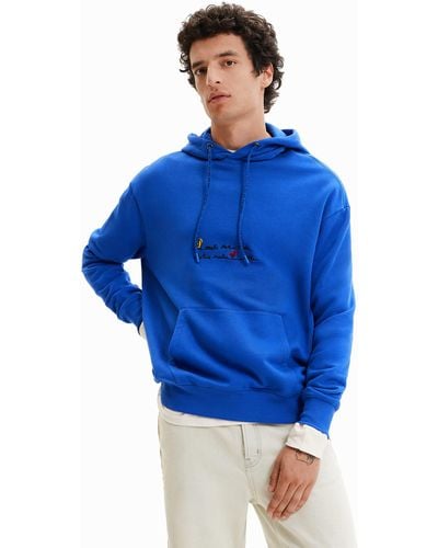 Desigual Embroidered Message Hoodie - Blue