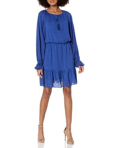 Trina Turk Clip Jacquard Blouson Dress - Blue