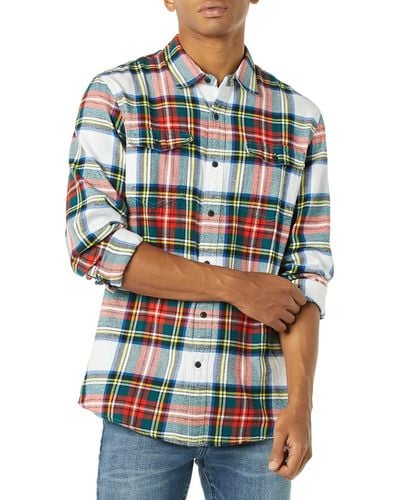 Amazon Essentials Schmal geschnittenes Flanellhemd mit Langen Ärmeln und 2 Taschen - Blau