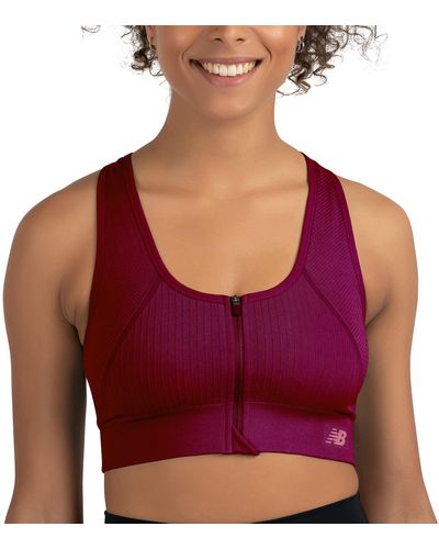 New Balance Seamless Medium Impact Textured Zip Up Sport Bra And Removable Cups