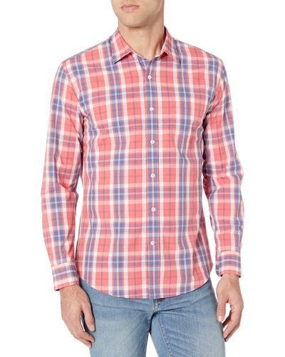 Amazon Essentials Camicia Casual a iche Lunghe in Popeline Button-Down-Shirts - Rosso
