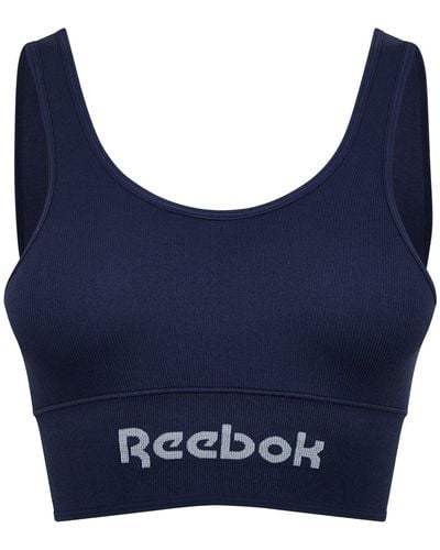 Reebok Damen Wendbares Geripptes Seamless Crop Top in Marineblau | Fitness-BH Mit Feuchtigkeitsableitungstechnologie Sujetador de - Azul