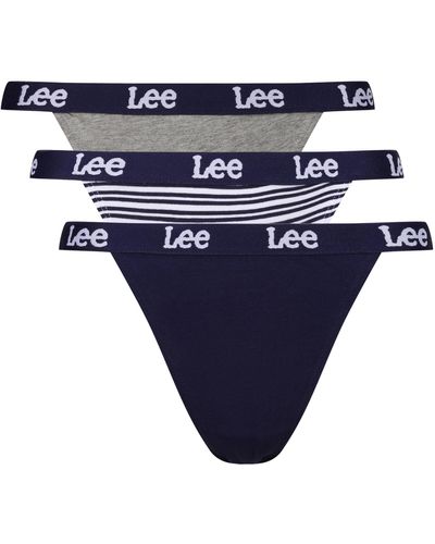 Lee Jeans S Cotton Tanga Briefs in Navy/Stripes/Grey | Soft - Blau