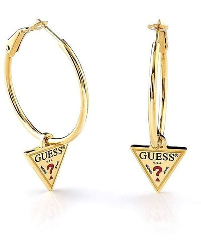 Guess Erraten Sie Hula Hoops Ohrringe UBE79055 Gold Edelstahlringe hängen Dreieck Logo plattiert - Mettallic