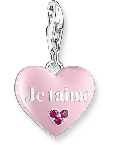 Thomas Sabo Silver Charm Pendant With Pink Heart 925 Sterling Silver