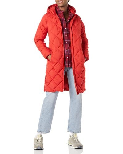 Amazon Essentials Heavyweight Diamond Quilted Knee Length Puffer Coat-discontinued Colors - Red