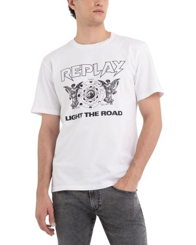 Replay T-shirt da Uomo ica Corta Girocollo Light the Road - Bianco