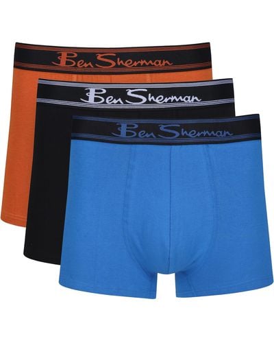 Ben Sherman Boxer Shorts in Blue/Black/Orange | Cotton Trunks with Elasticated Waistband Boxershorts - Blau