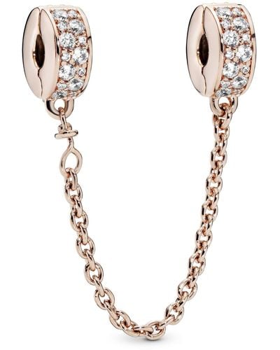 PANDORA Timeless 14k Rose Gold-plated Safety Chain With Clear Cubic Zirconia And Silicone Grip - Metallic