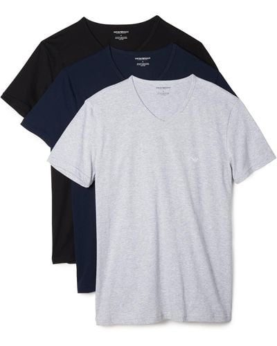 Emporio Armani Lot de 3 t-Shirts à col en V en Coton pour Couche de Base supérieure - Bleu