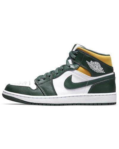 Nike Jordan Man High Trainers 554724 371 Air Jordan 1 Mid Size 41 White Green - Black