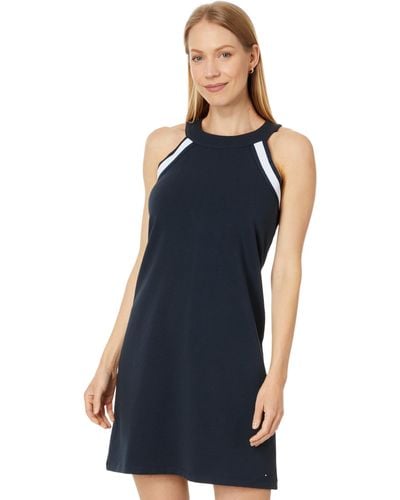 Tommy Hilfiger Halter French Terry Mini Dress Laceup Front - Blue