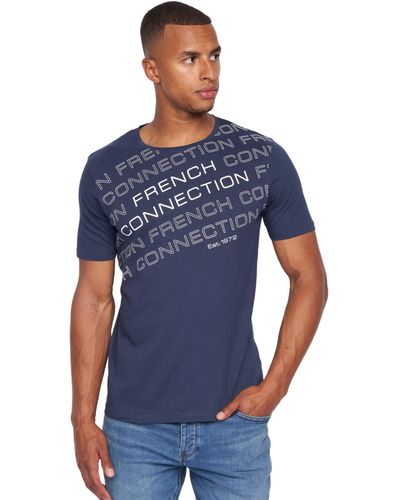 French Connection S Premium Half Sleeve Crew Neck T-shirt With Letter Print Logo Design(l,weaver Navy) - Blue