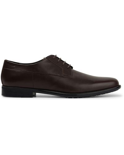 HUGO Derby Shoes In Polished Leather With Embossed Logo - Brown