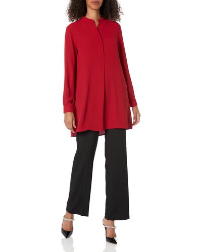 Anne Klein Long Sleeve Popover Blouse - Red