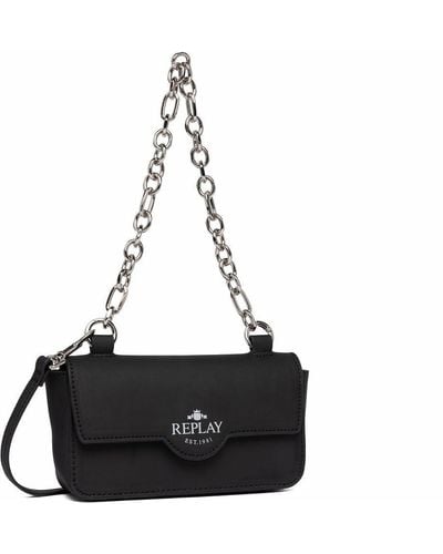 Replay Women's Shoulder Bag With Chain Detail - Black