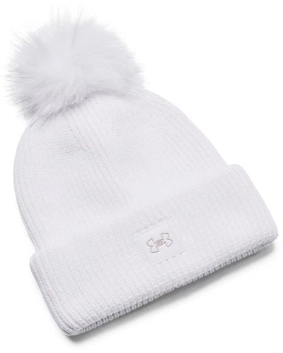 Under Armour Coldgear Infrared Halftime Ribbed Pom Beanie - White