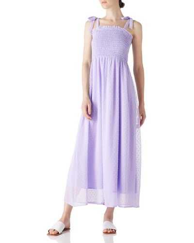 FIND Summer Elegant Swiss Dot Spaghetti Tie Strap Party Maxi Dresses - Purple