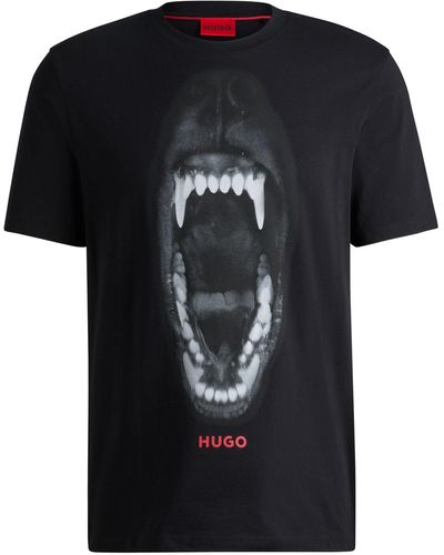 HUGO S Dayaking Animal-graphic T-shirt In Cotton Jersey Black